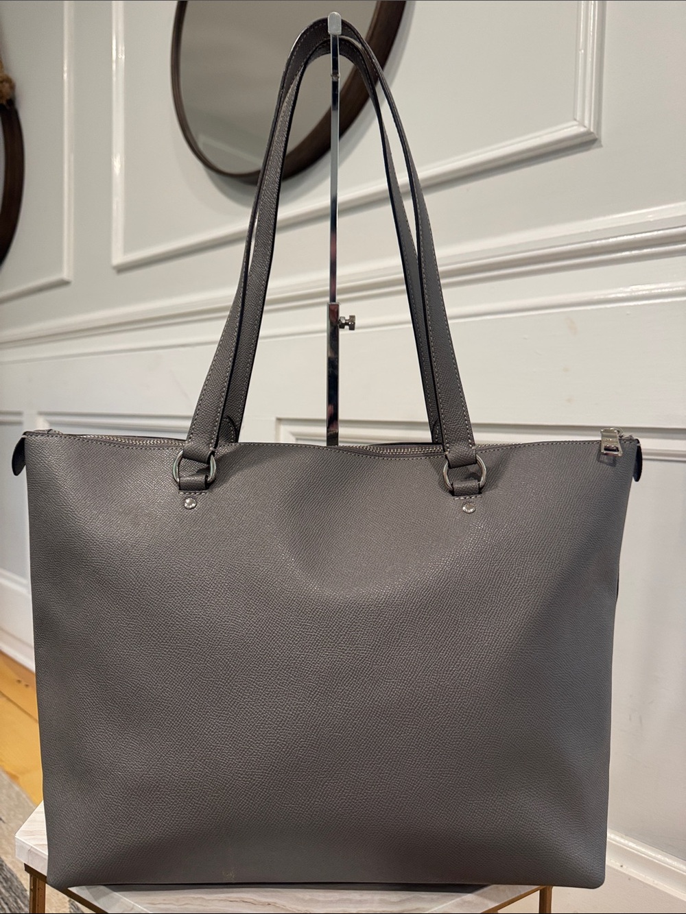 Coach Bag Gallery Grey Leather Tote with Scarf - Picture 7 of 17